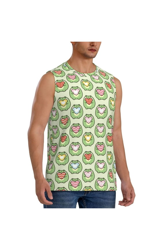 Cute Chubby Frog mens Cotton Tank Undershirts , Moisture-wicking Ribbed Tanks, Lightweight Cotton Tank Undershirts-3X-Large