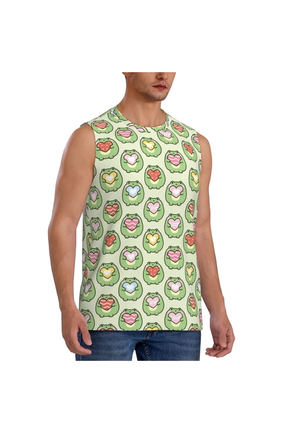Cute Chubby Frog mens Cotton Tank Undershirts , Moisture-wicking Ribbed Tanks, Lightweight Cotton Tank Undershirts-Small