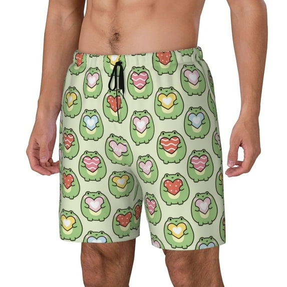 Picia Cute Chubby Frog pattern Mens Swim Trunks with Compression Liner Stretch Beach Shorts Quick Dry with Zipper Pockets No-Chafing Board Shorts-3X-Large