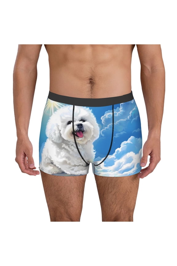Cute Cloud Bichon Frise Pattern Men’s Boxer Briefs – Soft & Breathable Underwear, Stretchy & Comfortable Fit, Supportive Pouch Design, Moisture-Wicking-Medium