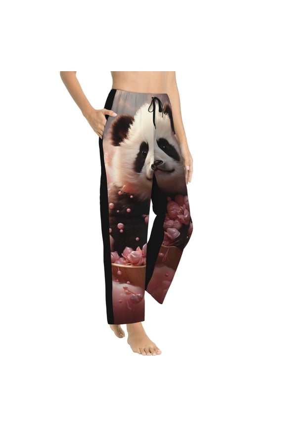 Cute Cloud Panda Womens Soft Woven Cotton Elastic Waistband Sleep Pajama Pant Lounge Sleep Pant With Pockets And Drawstring-X-Large