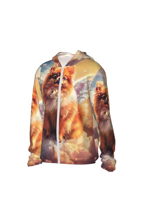 Cute Cloud Pomeranian Women's Men's UPF 50+ Sun Protection Hoodie Shirt Long Sleeve SPF Fishing Outdoor UV Hiking Lightweight Shirts-Large