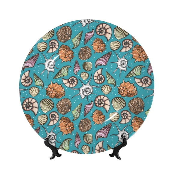 Picia Cute Conch Pattern Bone China Decorative Plate – Wall Decor with Stand and Adhesive, Elegant Ornament for Living Room, Office, or Entryway-10in