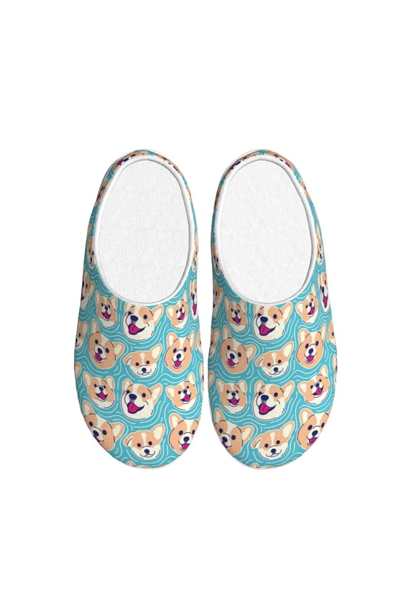 Cute Corgi Head for Women's Lamb-hug Comfy Fleece House Slippers Memory Foam, Slip-on House Shoes Indoor Outdoor-44/45
