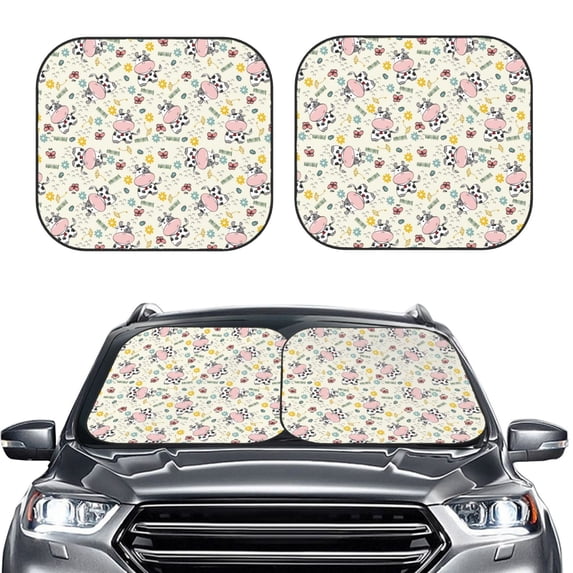 Picia Cute Cow 2 Piece Car Windshield Sun Shade Foldable | Foldable Sun Shield for Front Window Blocks UV Rays and Keeps Your Vehicle Cool-Large