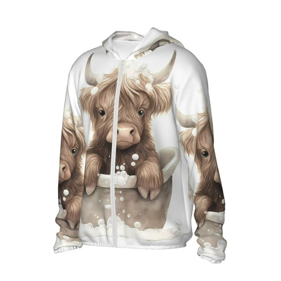 Picia Cute Cow Bath Women's Men's UPF 50  Sun Protection Hoodie Shirt Long Sleeve SPF Fishing Outdoor UV Hiking Lightweight Shirts-X-Large