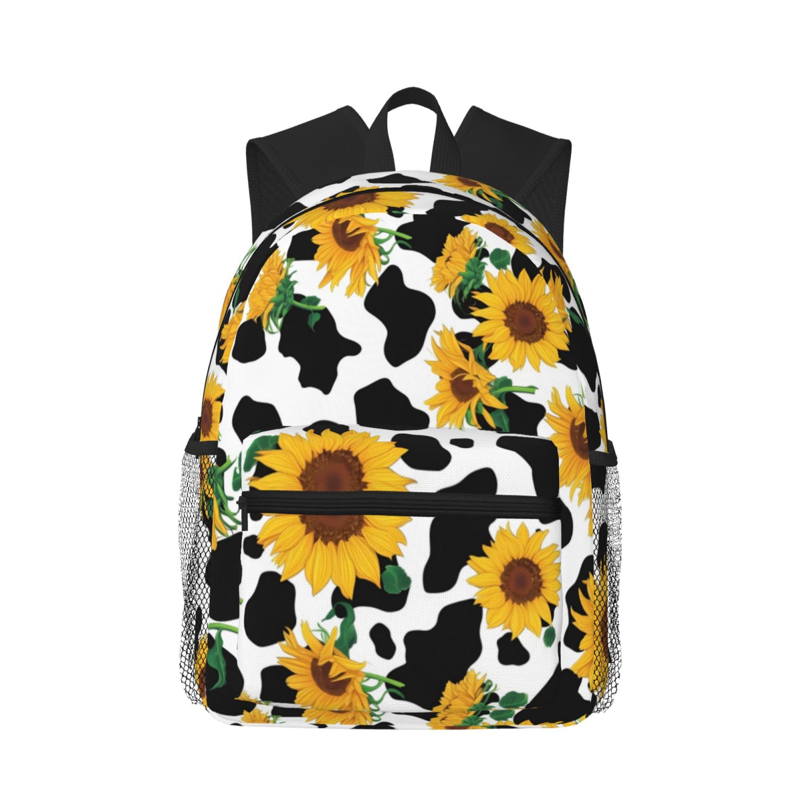 Picia Cute Cow Print Sunflower A Large Capacity Backpack Classic Style Backpack Casual Backpack Water-Resistant School Work Travel Outdoor Backpack