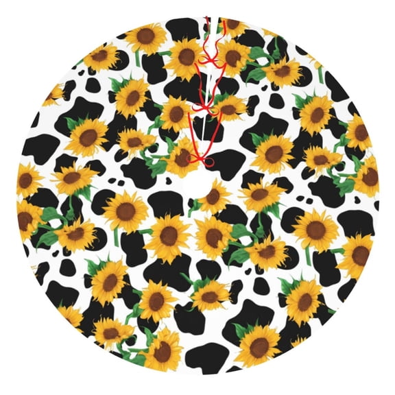 Picia Cute Cow Print Sunflower C Print Christmas Tree Skirt , Christmas Tree Skirt Ornaments for Merry Christmas Holiday Party Decorations Indoor Outdoor-36"