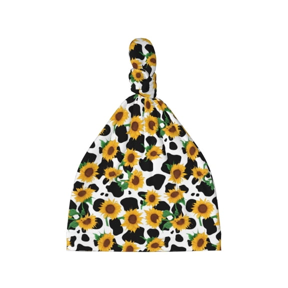 Picia Cute Cow Print Sunflower C Printed Preemie Hats for Baby Girls Cotton Premature Knot Hats Newborn Hospital Cap Warm Knot Beanie Nicu for Preemie Girls and Boys