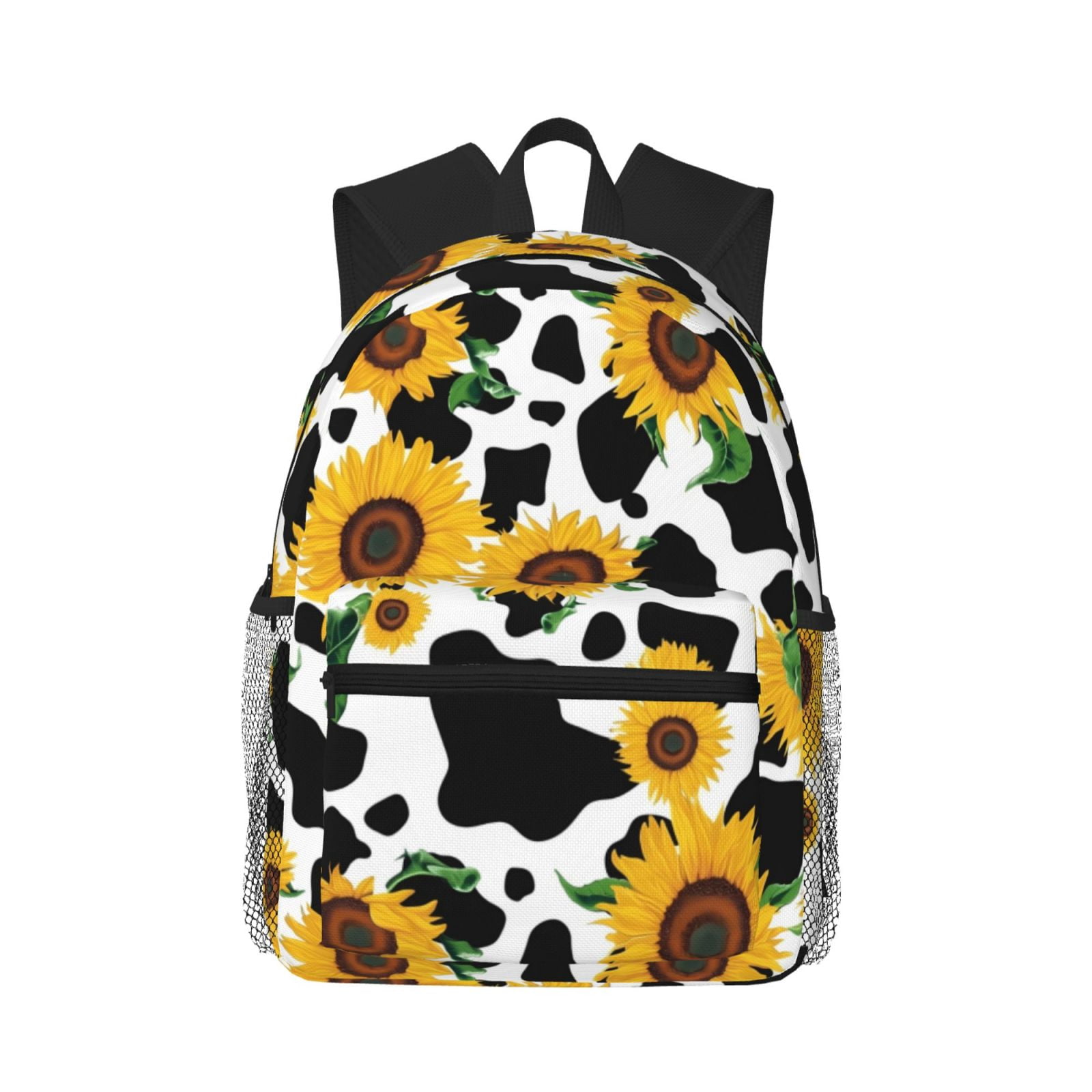 Picia Cute Cow Print Sunflower D Large Capacity Backpack Classic Style Backpack Casual Backpack Water-Resistant School Work Travel Outdoor Backpack