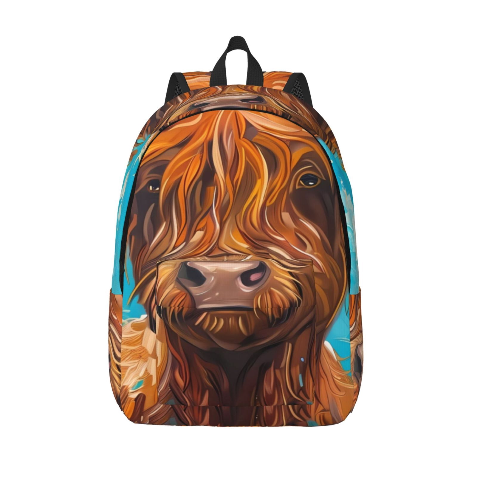 Picia Cute Cow Sunflowers Art Printed Canvas Daypack - Stylish and Durable Vintage Compact Backpack - Class, Work, Travel, or Laptop Bookbag,Organized Compartments-Small
