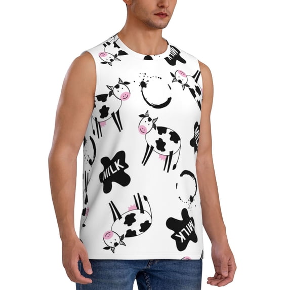 Picia Cute Cow and Milk Stains mens Cotton Tank Undershirts , Moisture-wicking Ribbed Tanks, Lightweight Cotton Tank Undershirts-XX-Large
