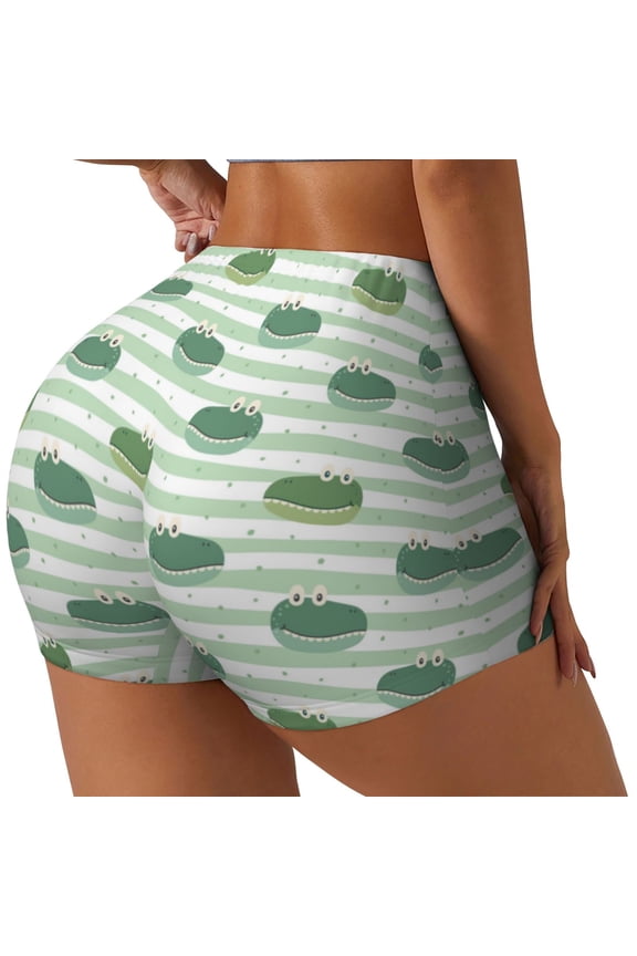 Cute Crocodile Printed Workout Shorts for Women Seamless Scrunch Butt Lifting High Waisted Yoga Gym Booty Running Moisture-wicking Short Pants-Small