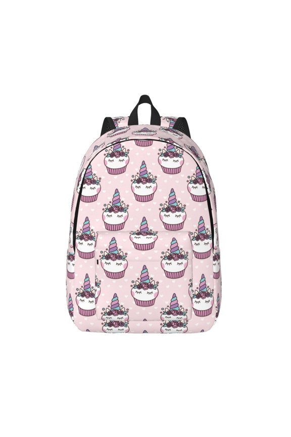 Cute Cupcake Printed Canvas Daypack - Stylish and Durable Vintage Compact Backpack - Class, Work, Travel, or Laptop Bookbag,Organized Compartments-Medium