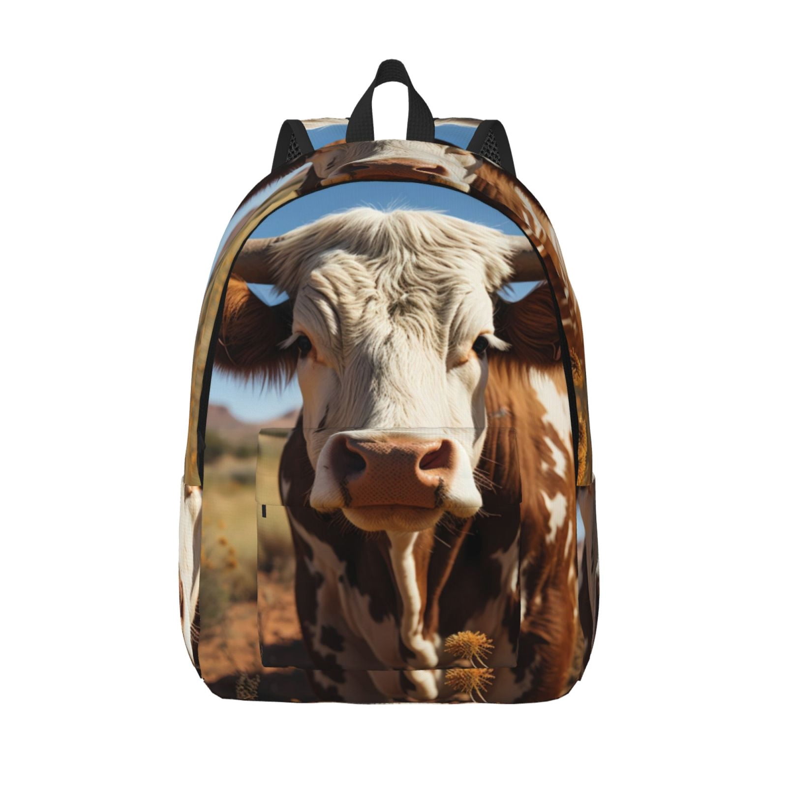 Picia Cute Daisy Cow Printed Canvas Daypack - Stylish and Durable Vintage Compact Backpack - Class, Work, Travel, or Laptop Bookbag,Organized Compartments-Small
