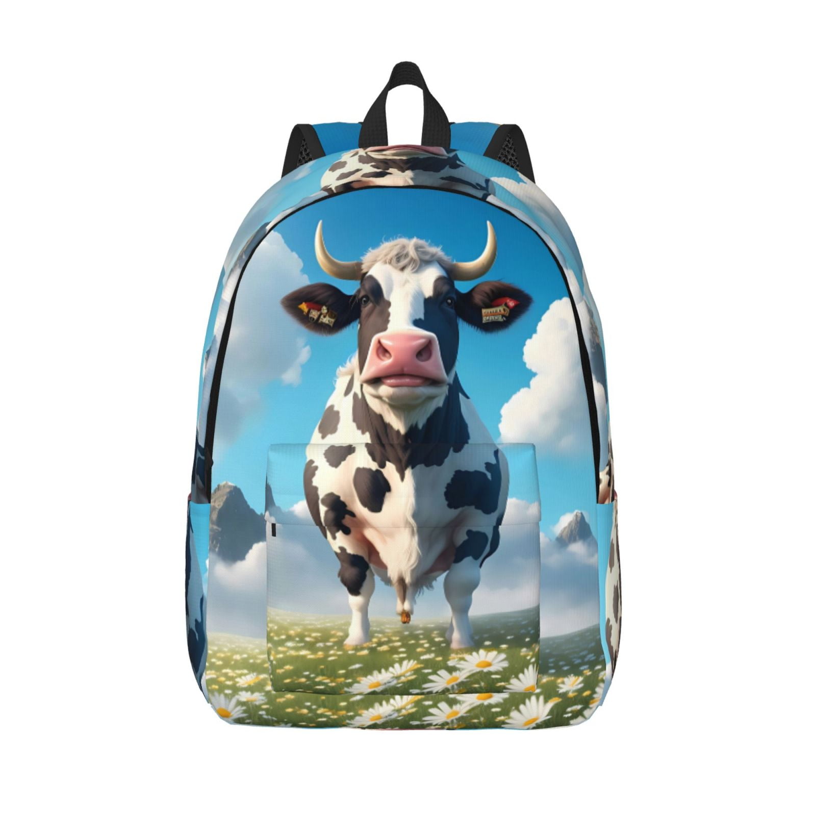 Picia Cute Daisy Cow A Printed Canvas Daypack - Stylish and Durable Vintage Compact Backpack - Class, Work, Travel, or Laptop Bookbag,Organized Compartments-Small