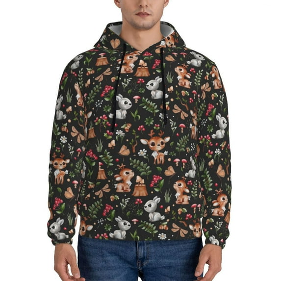 Picia Cute Deer Pattern Casual Men's Hoodie - Lightweight Hooded Sweatshirt with Kangaroo Pocket, Comfortable Pullover for Everyday, Travel-XX-Large