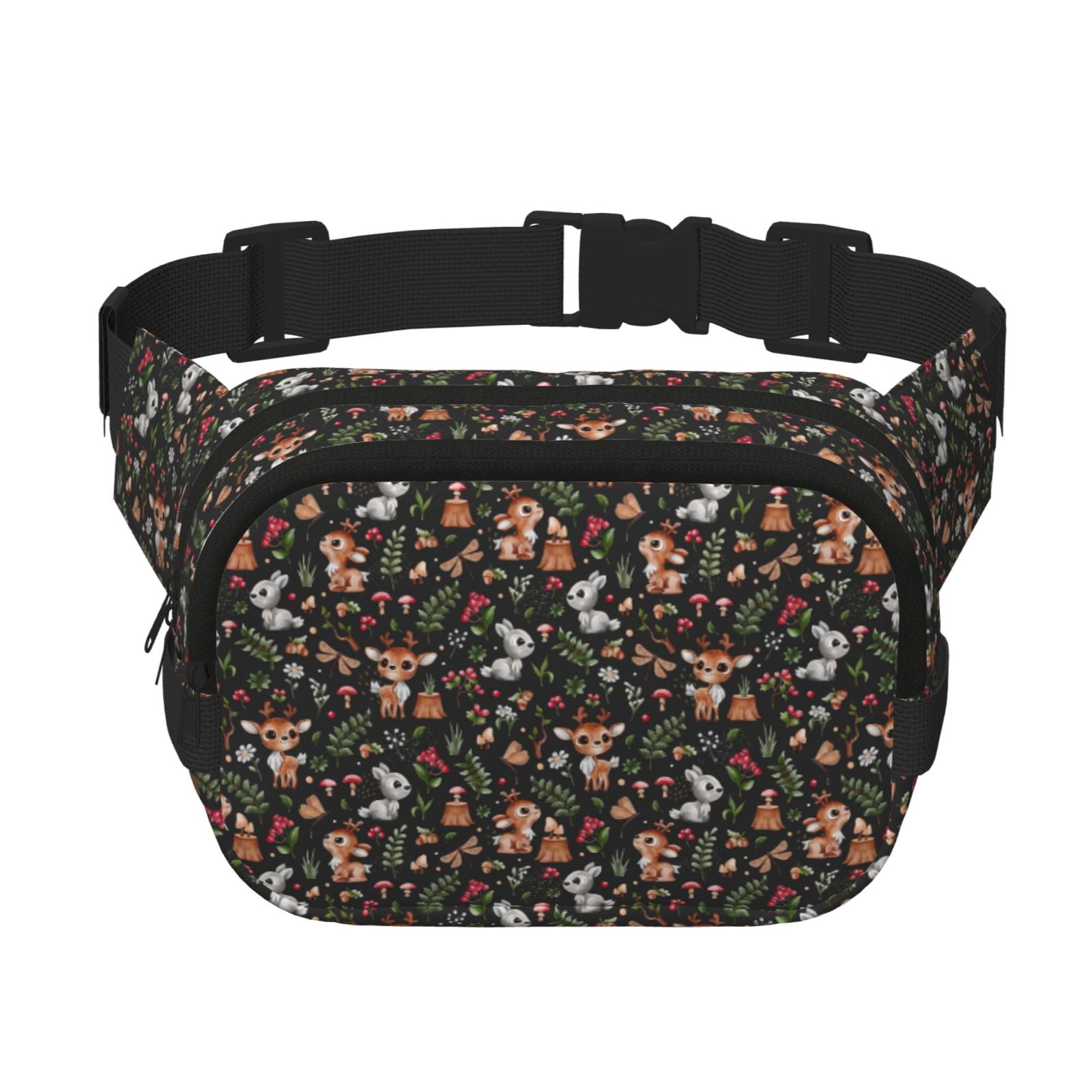 Picia Cute Deer Print Square Double-Layer Waist Bag Mini Adjustable Waist Belt Bag Exercise Running Travel Hiking