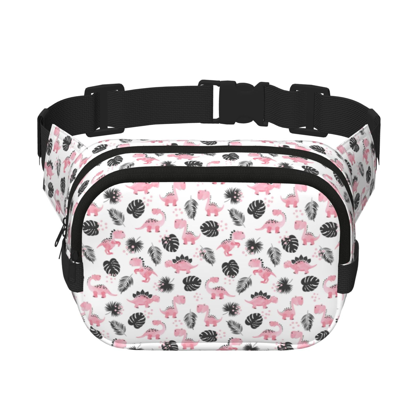 Picia Cute Dinosaur Print Square Double-Layer Waist Bag Mini Adjustable Waist Belt Bag Exercise Running Travel Hiking