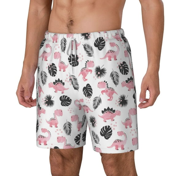 Picia Cute Dinosaur pattern Mens Swim Trunks with Compression Liner Stretch Beach Shorts Quick Dry with Zipper Pockets No-Chafing Board Shorts-Small