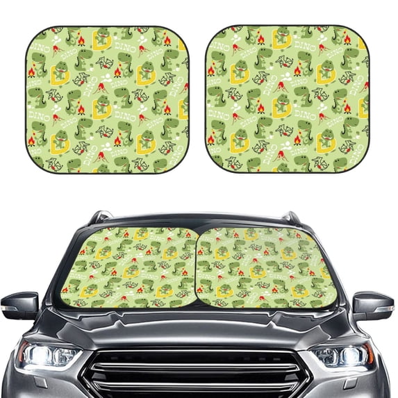 Picia Cute Dinosaurs Cartoon 2 Piece Car Windshield Sun Shade Foldable | Foldable Sun Shield for Front Window Blocks UV Rays and Keeps Your Vehicle Cool-Medium