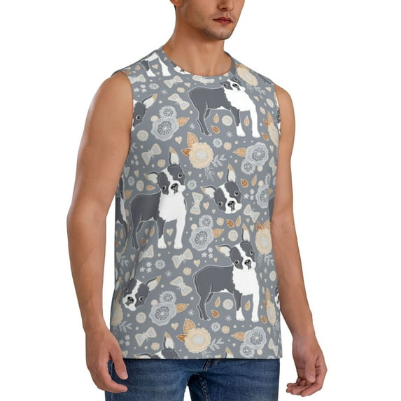 Picia Cute Dog And Flowers mens Cotton Tank Undershirts , Moisture-wicking Ribbed Tanks, Lightweight Cotton Tank Undershirts-3X-Large