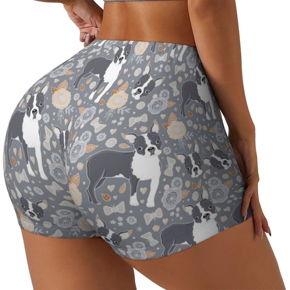 Picia Cute Dog And Flowers Printed Workout Shorts for Women Seamless Scrunch Butt Lifting High Waisted Yoga Gym Booty Running Moisture-wicking Short Pants-XX-Large