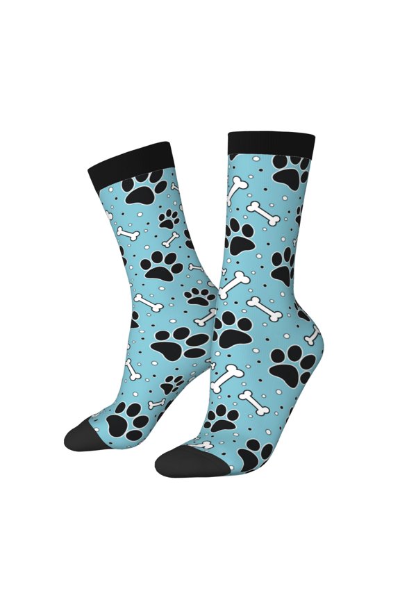 Cute Dog Footprints Print Athletic Socks for Men & Women – Cushioned Moisture-Wicking Crew Socks for Sports, Running, and Training, Soft & Breathable Size 5-11
