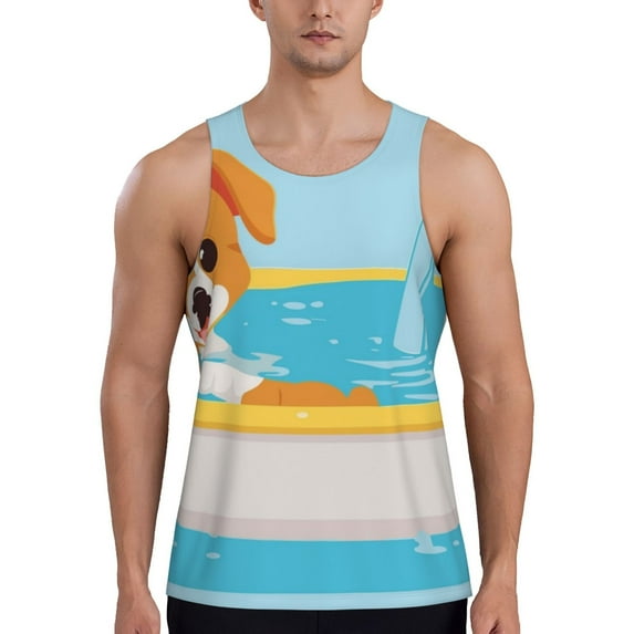 Picia Cute Dog In Bath Printed Men’s Performance Tank, Men's Workout Tank Top Moisture-Wicking Tank Top Muscle tee, Breathable Workout Shirt-X-Large