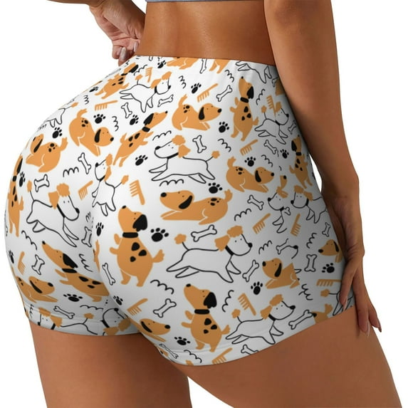 Picia Cute Dog Printed Workout Shorts for Women Seamless Scrunch Butt Lifting High Waisted Yoga Gym Booty Running Moisture-wicking Short Pants-Medium