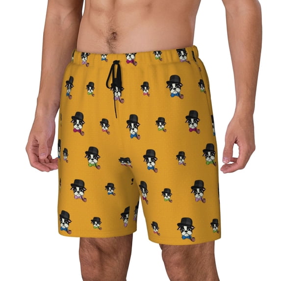 Picia Cute Dog pattern Mens Swim Trunks with Compression Liner Stretch Beach Shorts Quick Dry with Zipper Pockets No-Chafing Board Shorts-Small