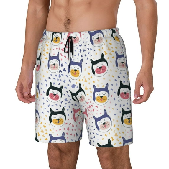 Picia Cute Dog pattern Mens Swim Trunks with Compression Liner Stretch Beach Shorts Quick Dry with Zipper Pockets No-Chafing Board Shorts-XX-Large
