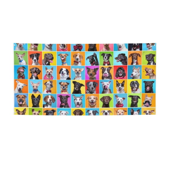 Picia Cute Dogs Collage Pattern Party Banner, Festive Decoration, Holiday Banner, Celebration Decor, Event Banner, Reusable Party Banner-Medium