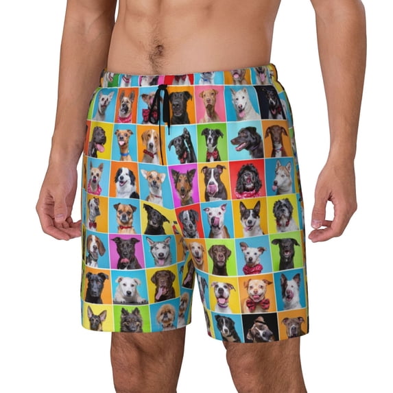 Picia Cute Dogs Collage pattern Mens Swim Trunks with Compression Liner Stretch Beach Shorts Quick Dry with Zipper Pockets No-Chafing Board Shorts-XX-Large