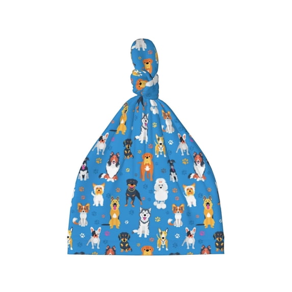Picia Cute Dogs Printed Preemie Hats for Baby Girls Cotton Premature Knot Hats Newborn Hospital Cap Warm Knot Beanie Nicu for Preemie Girls and Boys
