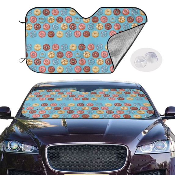 Picia Cute Donut Curved Windshield Sunshade Accordion Folding Style Auto Shade for Car Truck SUV Van Blocks UV Ray Sun Visor Protector -