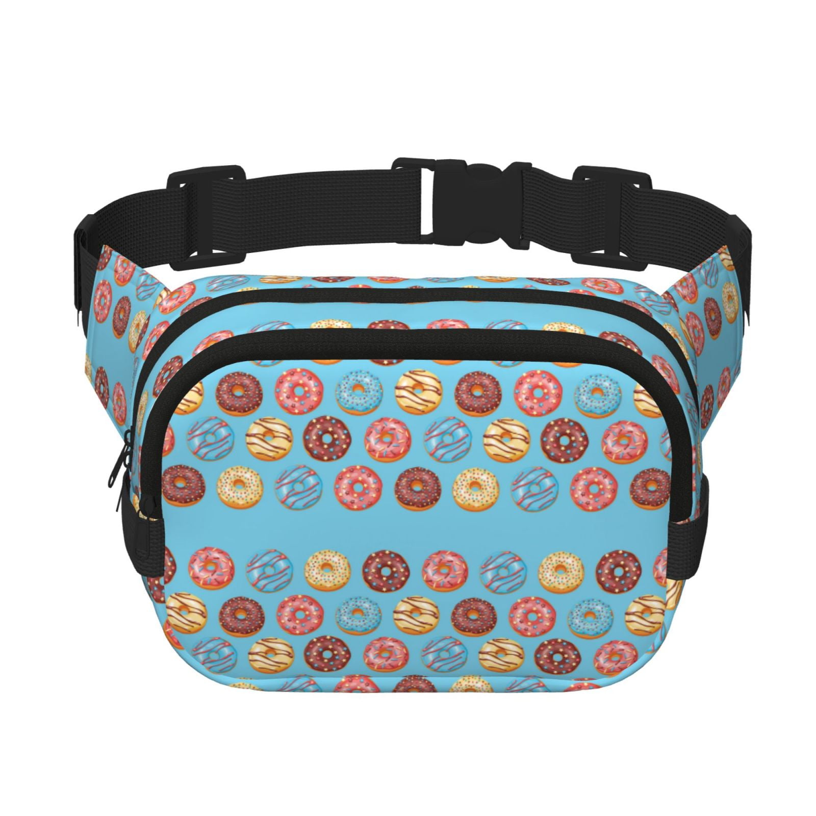 Picia Cute Donut Print Square Double-Layer Waist Bag Mini Adjustable Waist Belt Bag Exercise Running Travel Hiking