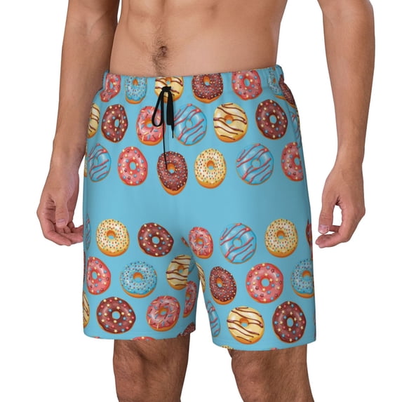 Picia Cute Donut pattern Mens Swim Trunks with Compression Liner Stretch Beach Shorts Quick Dry with Zipper Pockets No-Chafing Board Shorts-Small