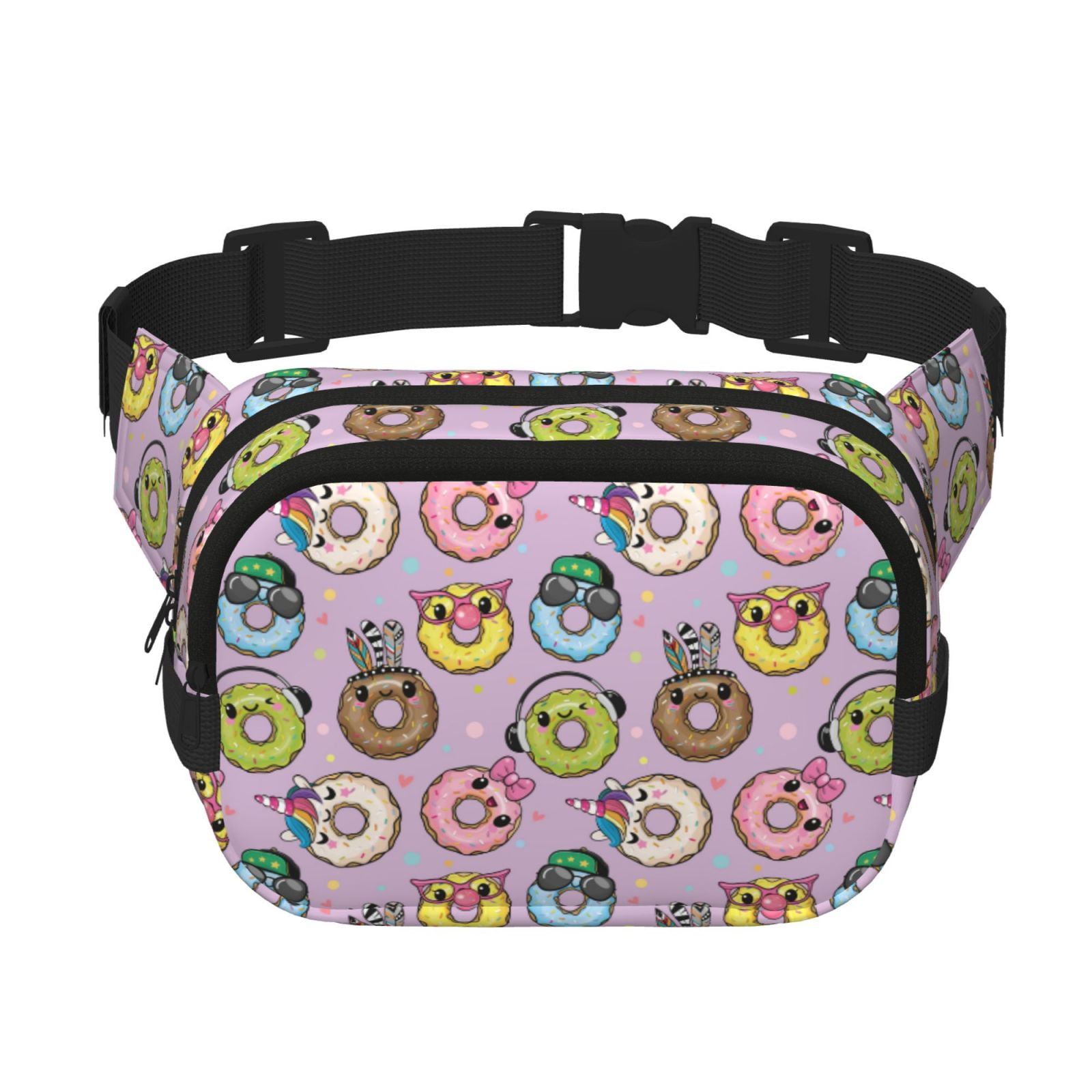 Picia Cute Donuts Print Square Double-Layer Waist Bag Mini Adjustable Waist Belt Bag Exercise Running Travel Hiking