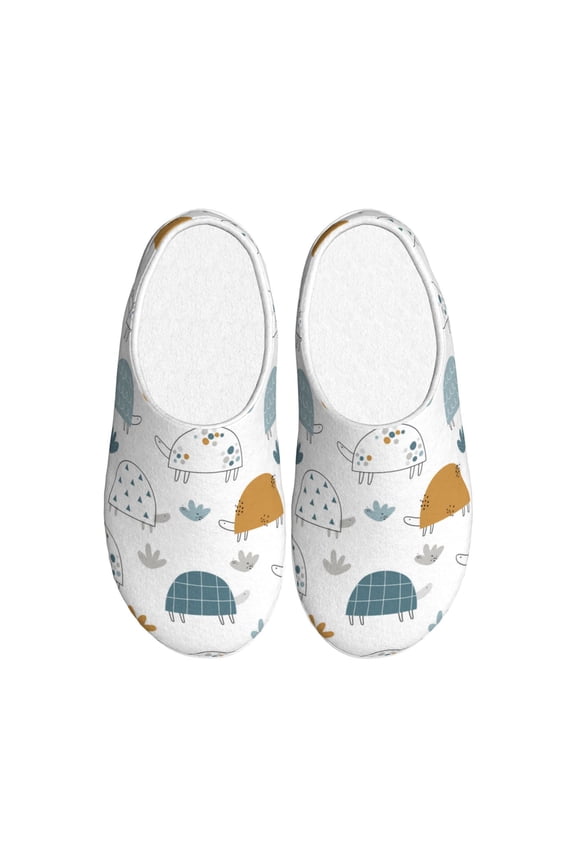 Cute Doodle Turtles for Women's Lamb-hug Comfy Fleece House Slippers Memory Foam, Slip-on House Shoes Indoor Outdoor-46/47