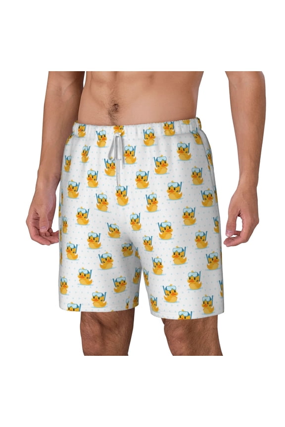 Cute Duck Diver pattern Mens Swim Trunks with Compression Liner Stretch Beach Shorts Quick Dry with Zipper Pockets No-Chafing Board Shorts-Small