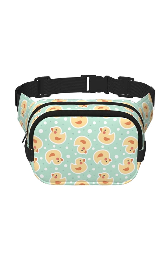 Cute Duck Print Square Double-Layer Waist Bag Mini Adjustable Waist Belt Bag Exercise Running Travel Hiking