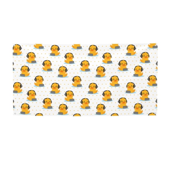 Picia Cute Duck With Headphone Pattern Party Banner, Festive Decoration, Holiday Banner, Celebration Decor, Event Banner, Reusable Party Banner-Small