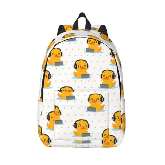 Picia Cute Duck With Headphone Printed Canvas Daypack - Stylish and Durable Vintage Compact Backpack - Class, Work, Travel, or Laptop Bookbag,Organized Compartments-Small