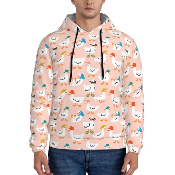 Picia Cute Ducks In Hats Pattern Casual Men's Hoodie - Lightweight Hooded Sweatshirt with Kangaroo Pocket, Comfortable Pullover for Everyday, Travel-Large