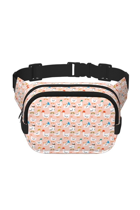 Cute Ducks In Hats Print Square Double-Layer Waist Bag Mini Adjustable Waist Belt Bag Exercise Running Travel Hiking