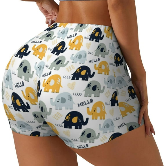 Picia Cute Elephant Printed Workout Shorts for Women Seamless Scrunch Butt Lifting High Waisted Yoga Gym Booty Running Moisture-wicking Short Pants-X-Large