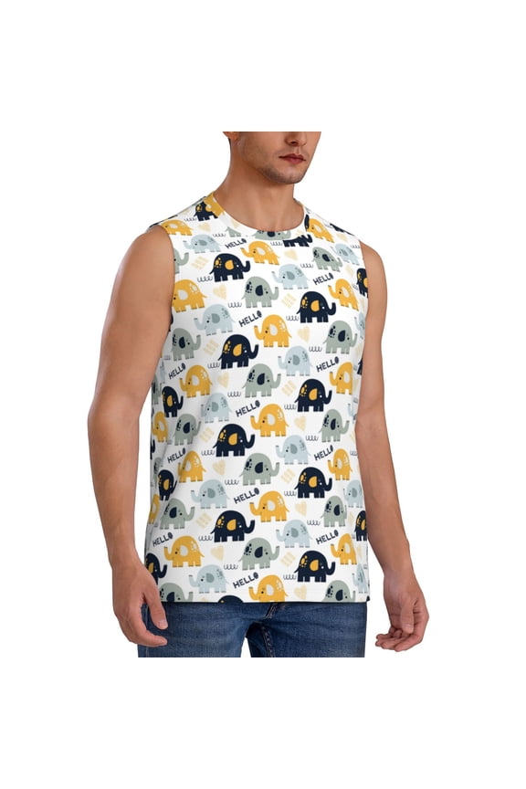 Cute Elephant mens Cotton Tank Undershirts , Moisture-wicking Ribbed Tanks, Lightweight Cotton Tank Undershirts-Medium
