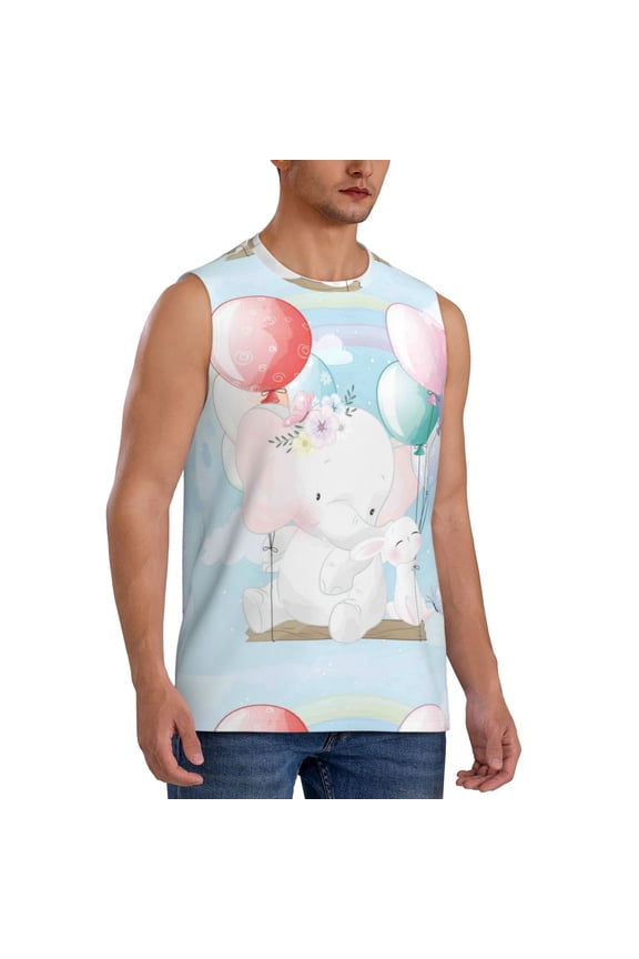 Cute Elephant mens Cotton Tank Undershirts , Moisture-wicking Ribbed Tanks, Lightweight Cotton Tank Undershirts-X-Large