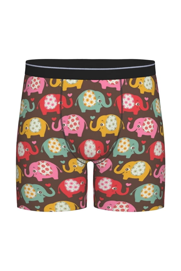 Cute Elephants Pattern Men's Athletic Long Leg Briefs , Performance Stretch Underwear，Moisture-Wicking